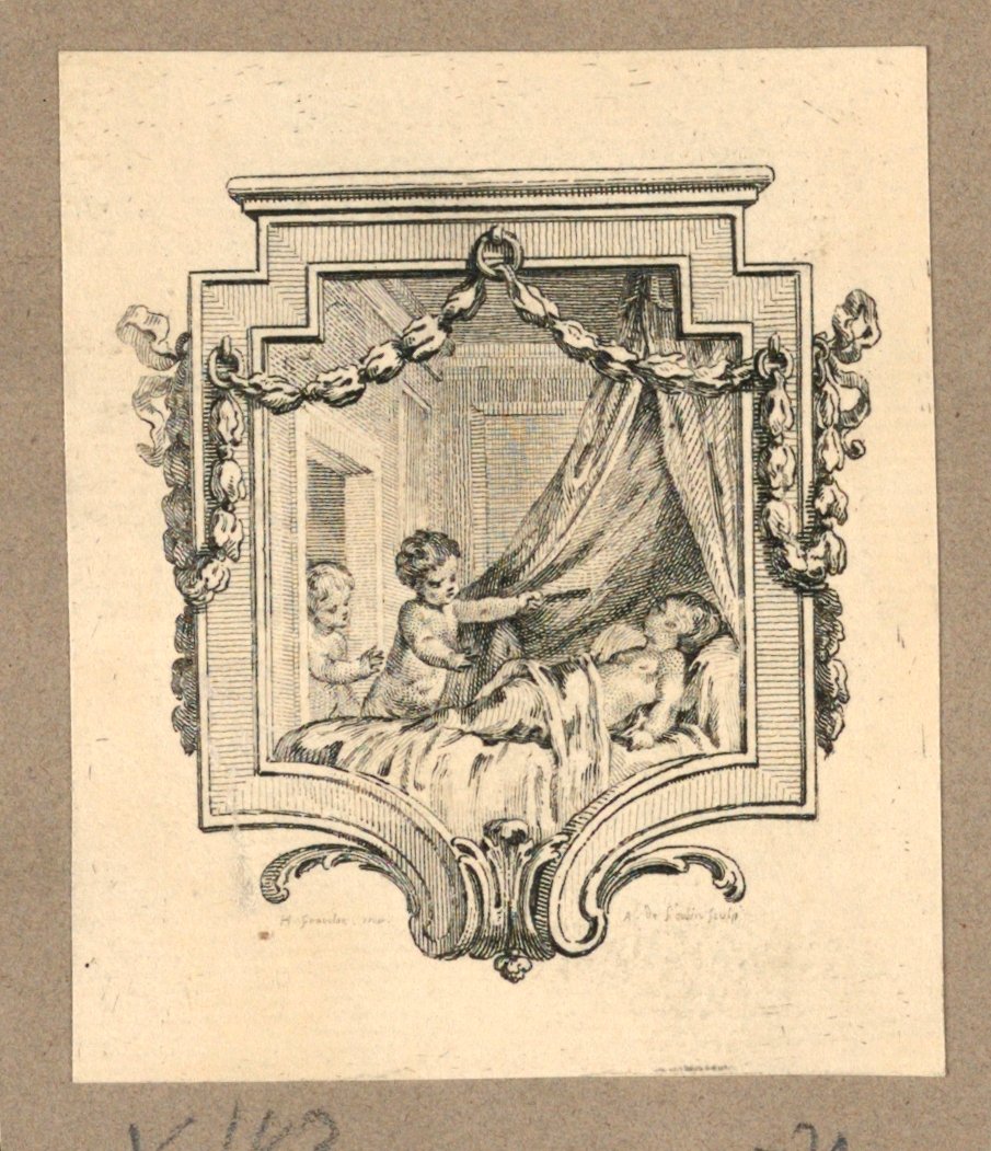Dos Niños Observan a Uno Durmiendo en un Escudo de Gravelot