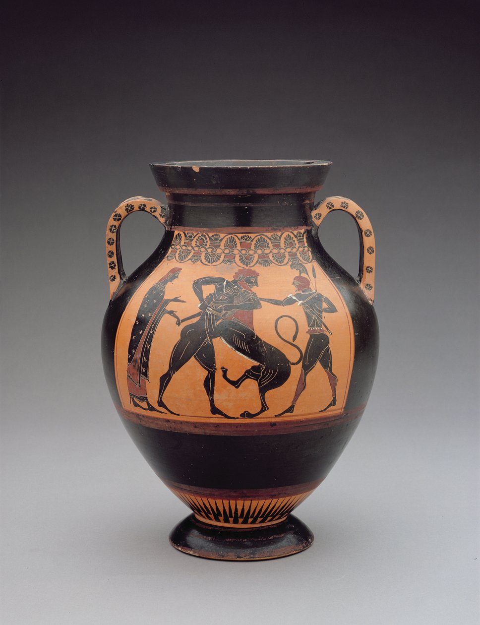 Ánfora que representa a Hércules luchando contra el León de Nemea, c.540 a.C. (arcilla) de Greek