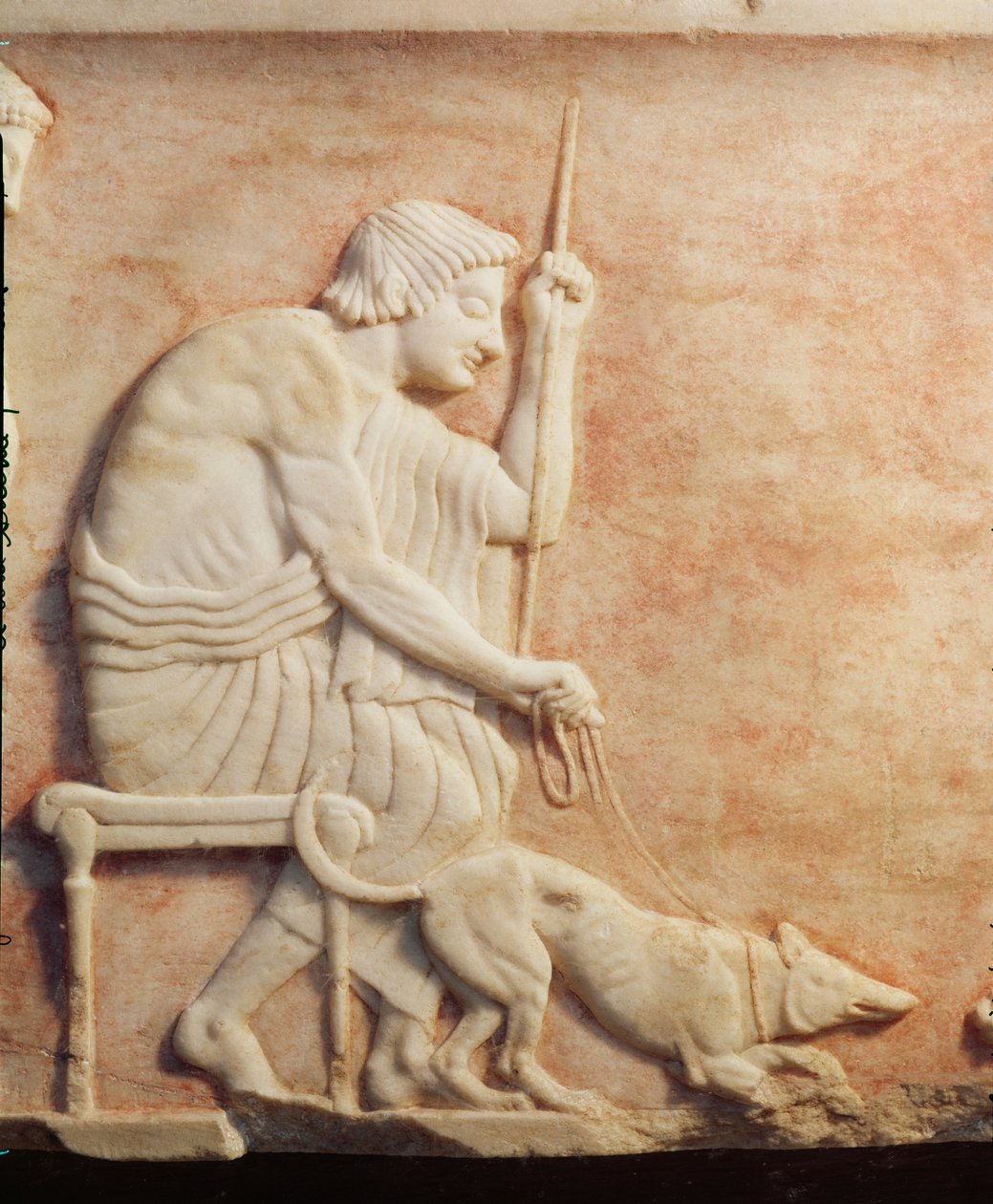 Caza de animales, relieve de una base de estatua encontrada en el cementerio de Dipylon, Atenas (detalle) de Greek
