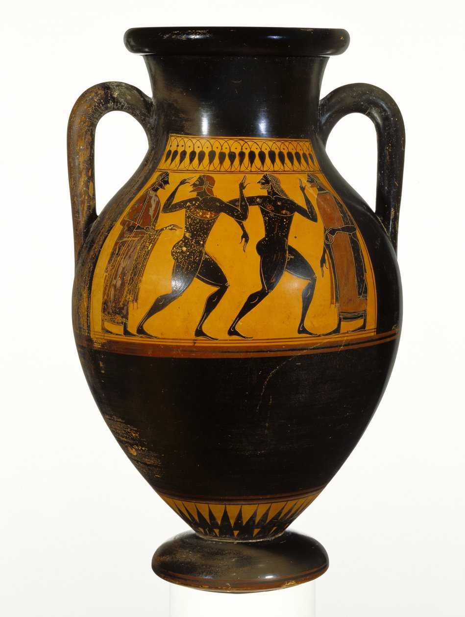 Ánfora ática de figuras negras con bailarines de Greek