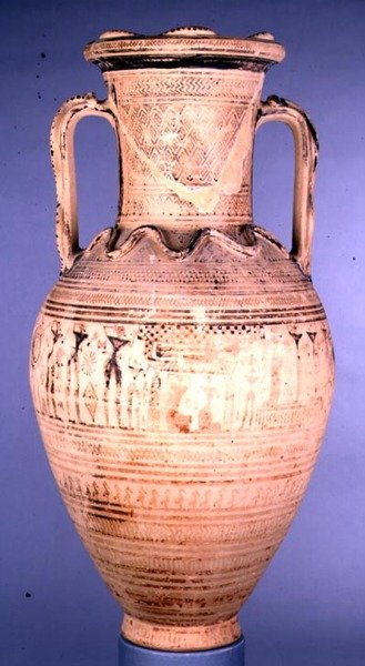 Ánfora geométrica tardía ático IIb decorada con una escena funeraria, c.720-700 a.C. de Greek