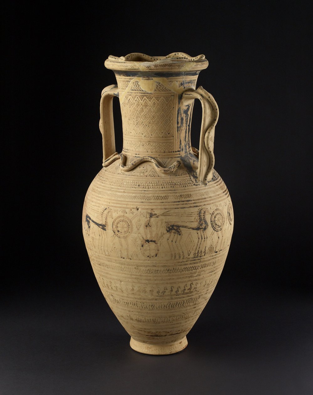 Ánfora ático decorada con una escena de duelo, Período Geométrico Tardío (c.900-720 a.C.) de Greek