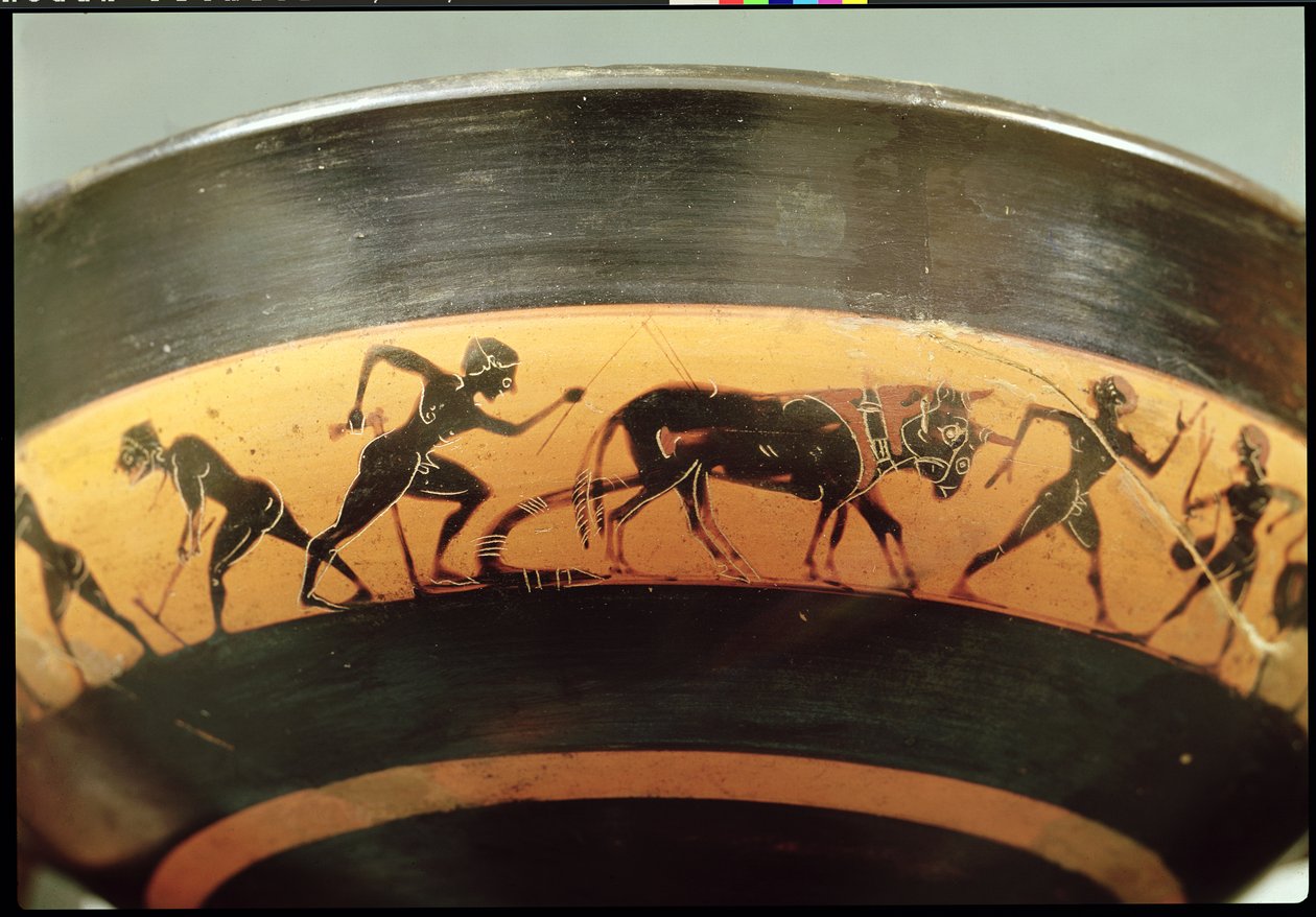 Copa de figuras negras áticas que representa trabajadores en un campo, de Atenas (detalle) de Greek