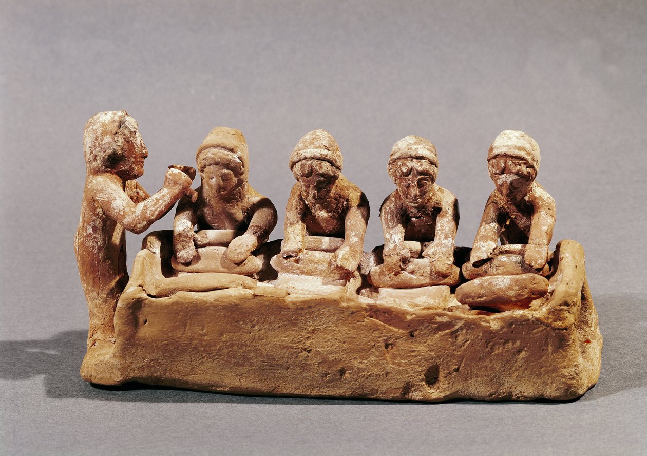 Panaderos amasando masa al sonido de una flauta, encontrado en Tebas, Beocia, siglo VI a.C. de Greek