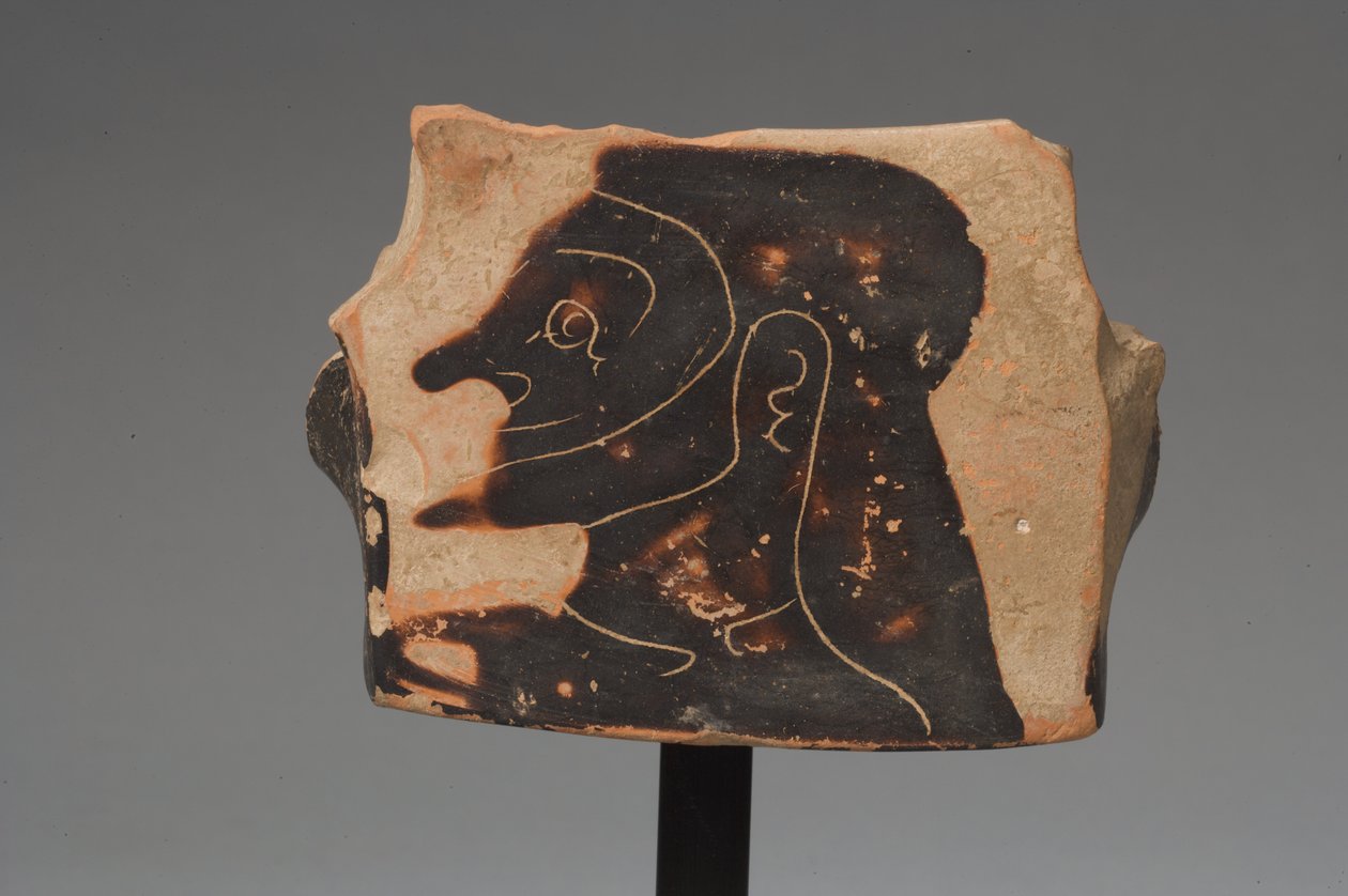 Fragmento de figura negra de un crátera de columna, corintio de Greek