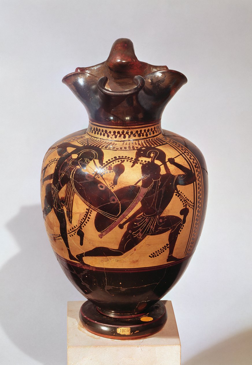 Oinochoe de figuras negras decorado con guerreros, c.530-520 a.C. de Greek
