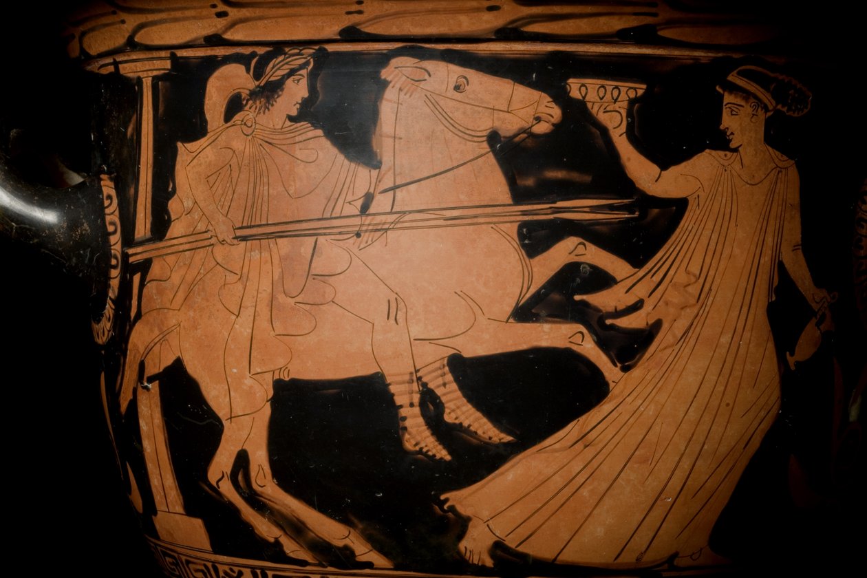 (detalle) de una crátera de campana de figura roja del Ático de Greek