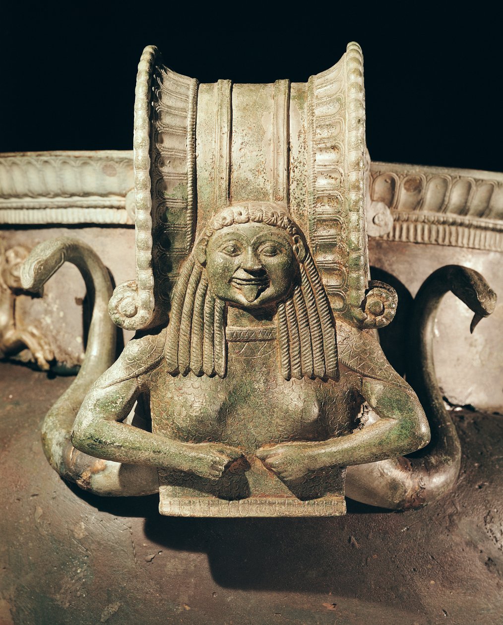 Cratera, detalle del asa, de la Necrópolis de Trebeniste, Lago Ohrid, Macedonia (detalle) de Greek