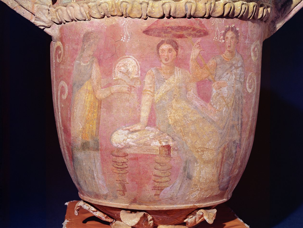 Olla con una escena de mujeres bañándose (terracota) de Greek