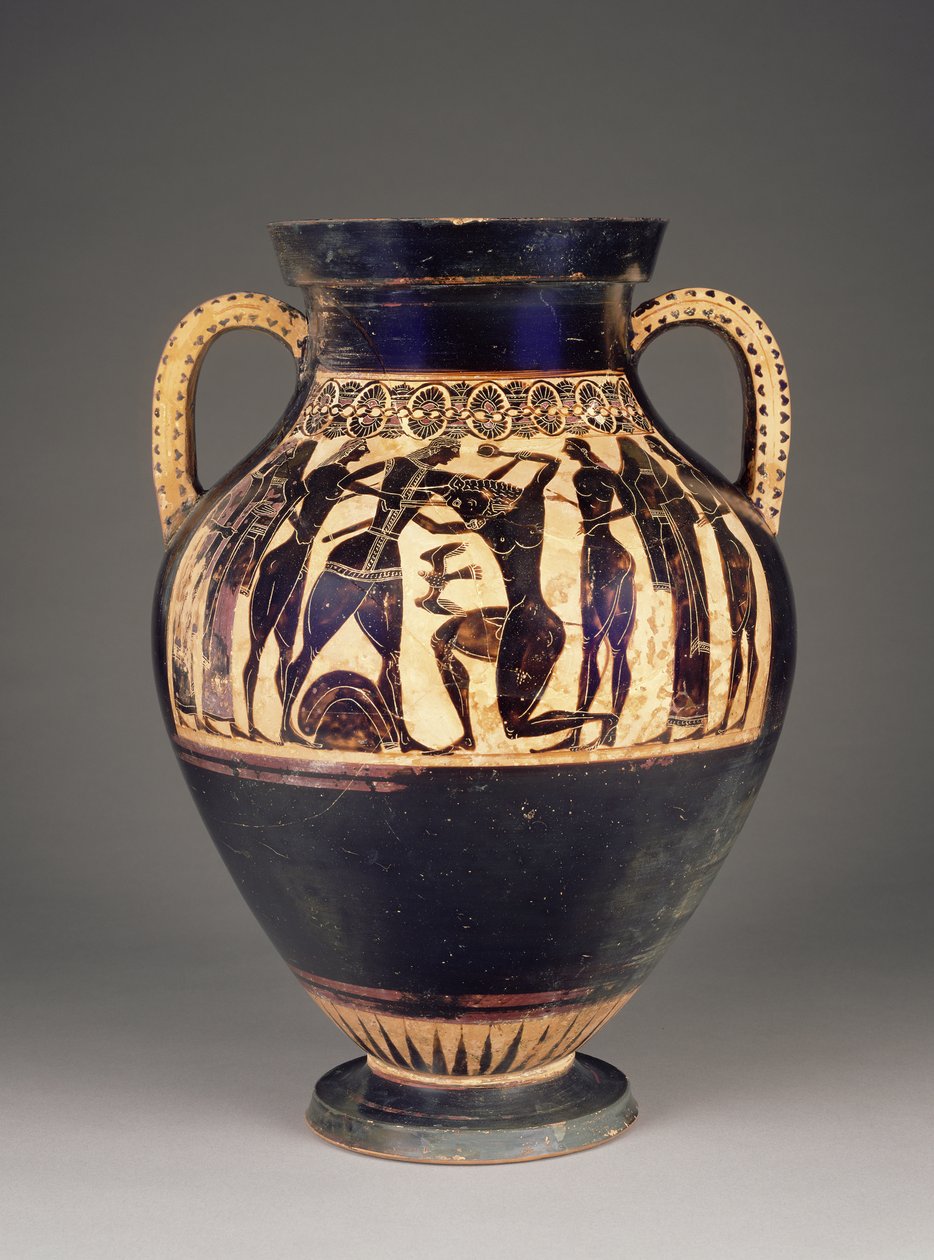 Ánfora ática de figuras negras atribuida a Lydos con Teseo matando al Minotauro, 550-40 a.C. de Greek