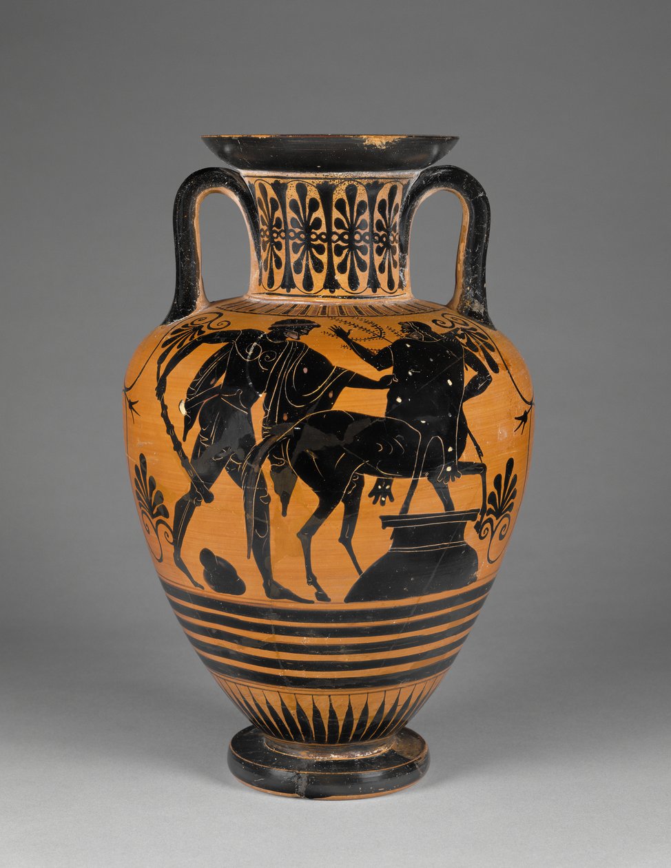 Ánfora ática de figuras negras con Heracles y centauro, c.480-60 a.C. (terracota) de Greek