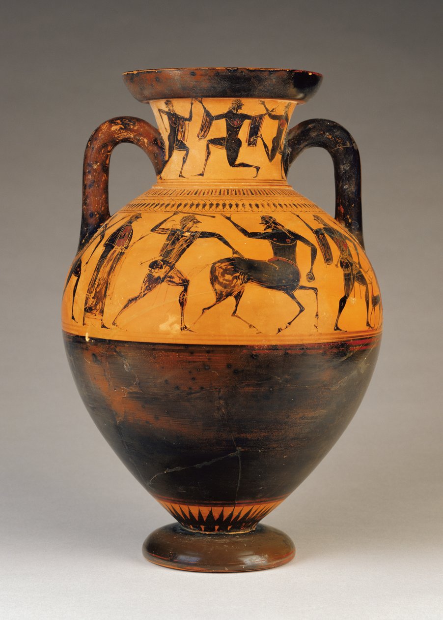Ánfora de cuello de figuras negras áticas con Heracles persiguiendo a un centauro, c.530 a.C. de Greek