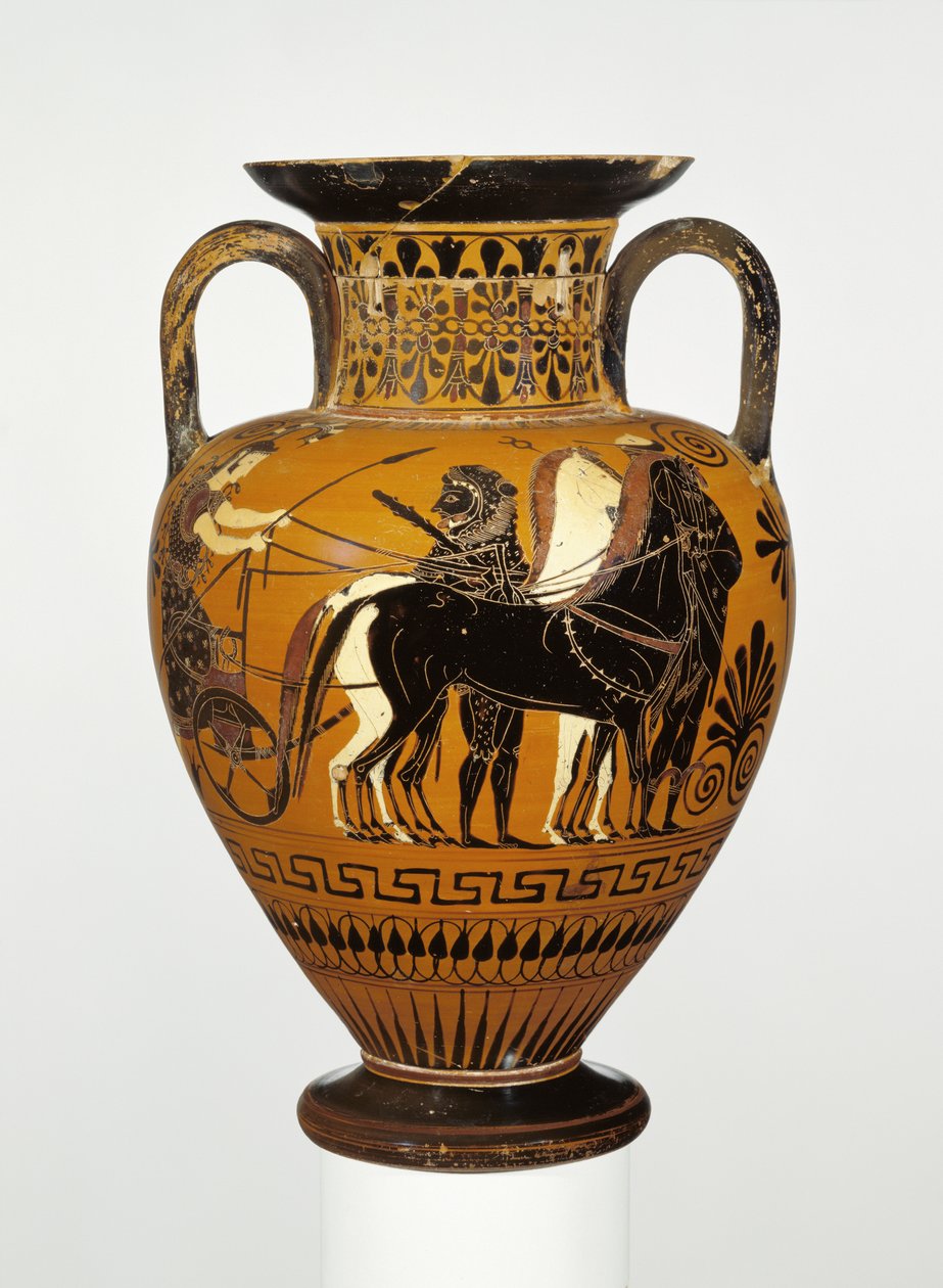 Ánfora de cuello de figuras negras áticas con apoteosis de Heracles de Greek