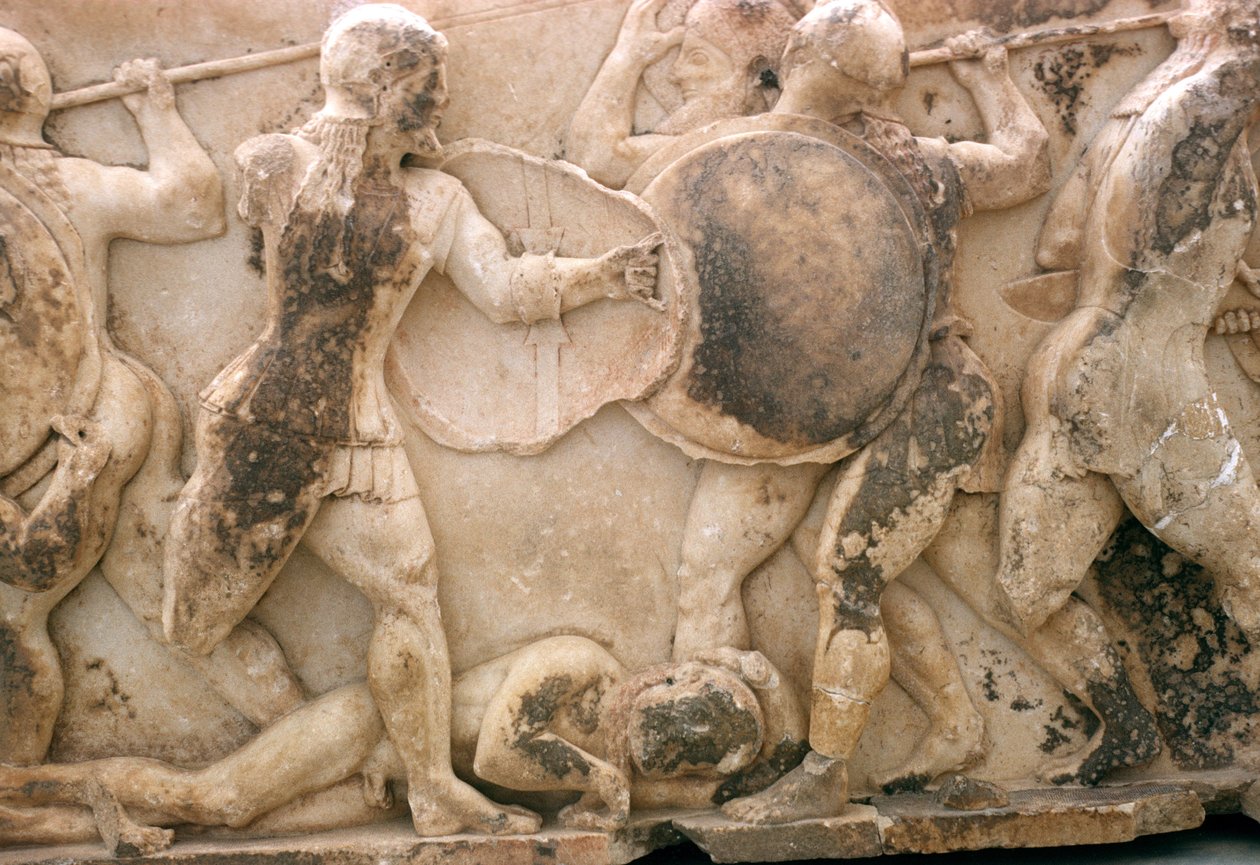 Lucha sobre el cuerpo de Patroclo, friso del Tesoro de Siphnos, c.525 a.C. de Greek