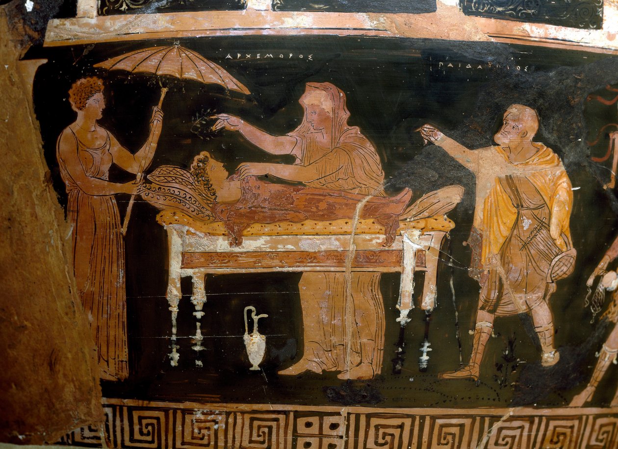 Arte griego: Vaso de Arhemore: el funeral de Arhemore (Ofeltes) de Greek