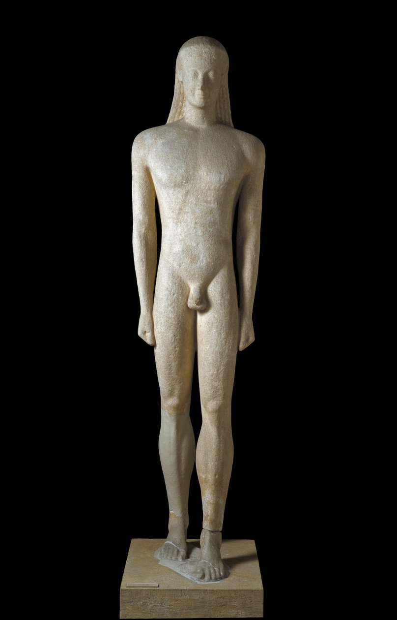Arte griego: estatua de Kouros, escultura de joven del período arcaico de Greek