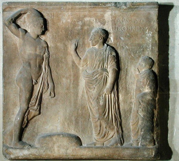 Placa de relieve que representa una ceremonia de invocación a Teseo de Greek
