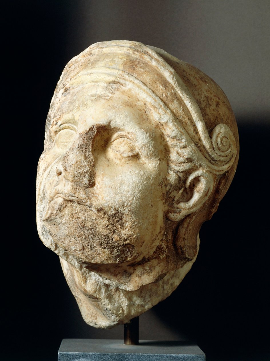 Cabeza de guerrero por Skopas, del frente del Templo de Atenea Alea en Tegea, siglo IV a.C. de Greek