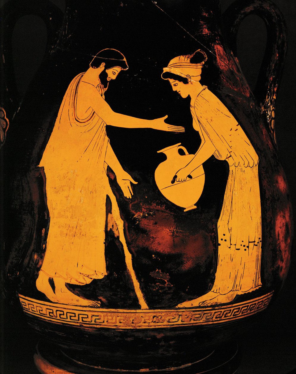 Hombre con bastón y mujer con hidria ... de Greek Greek