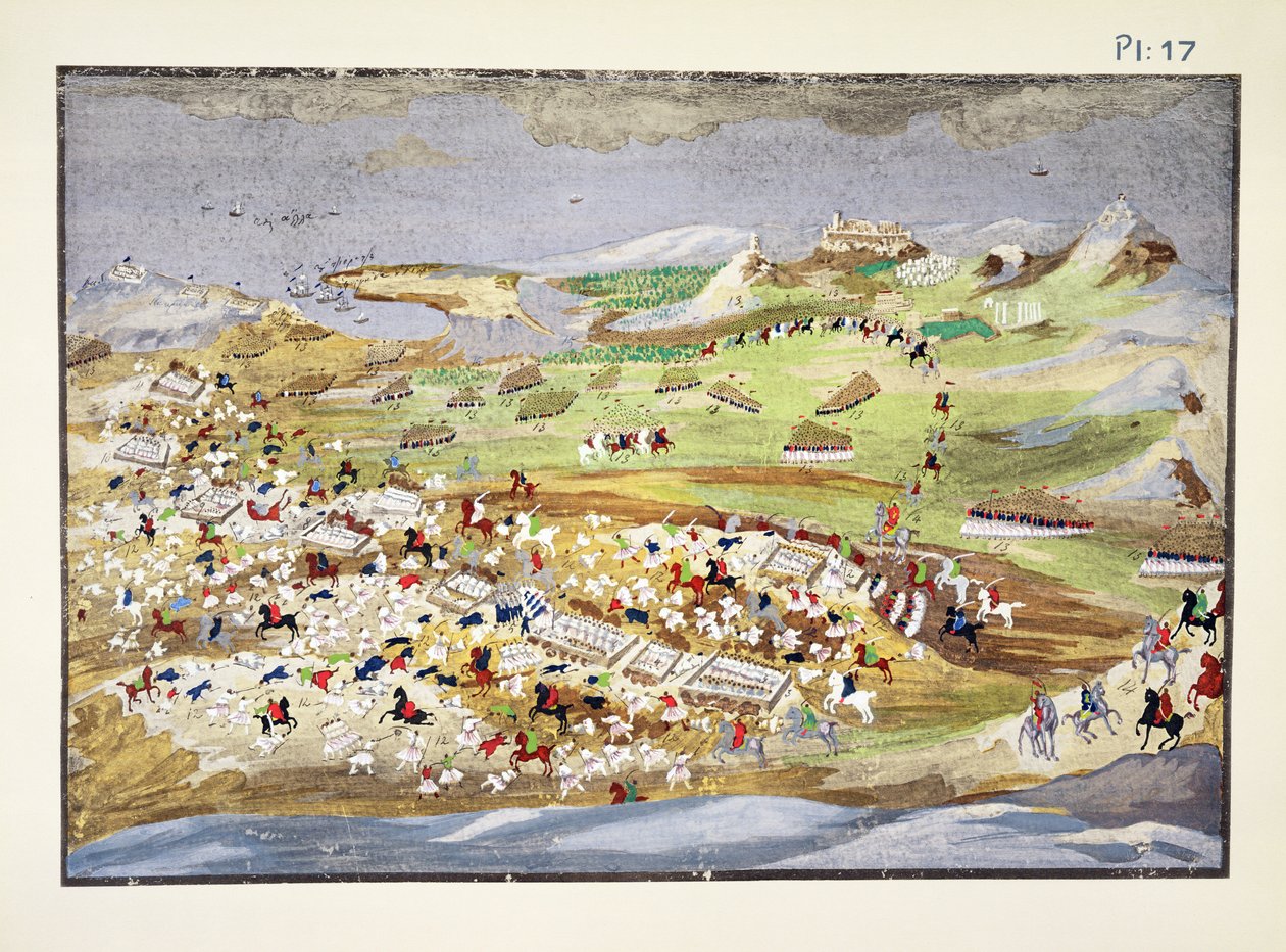 Batalla de Analaton, placa 17 de Historia Pictórica de la Guerra de Independencia Griega por el General Makryjannis de Greek School