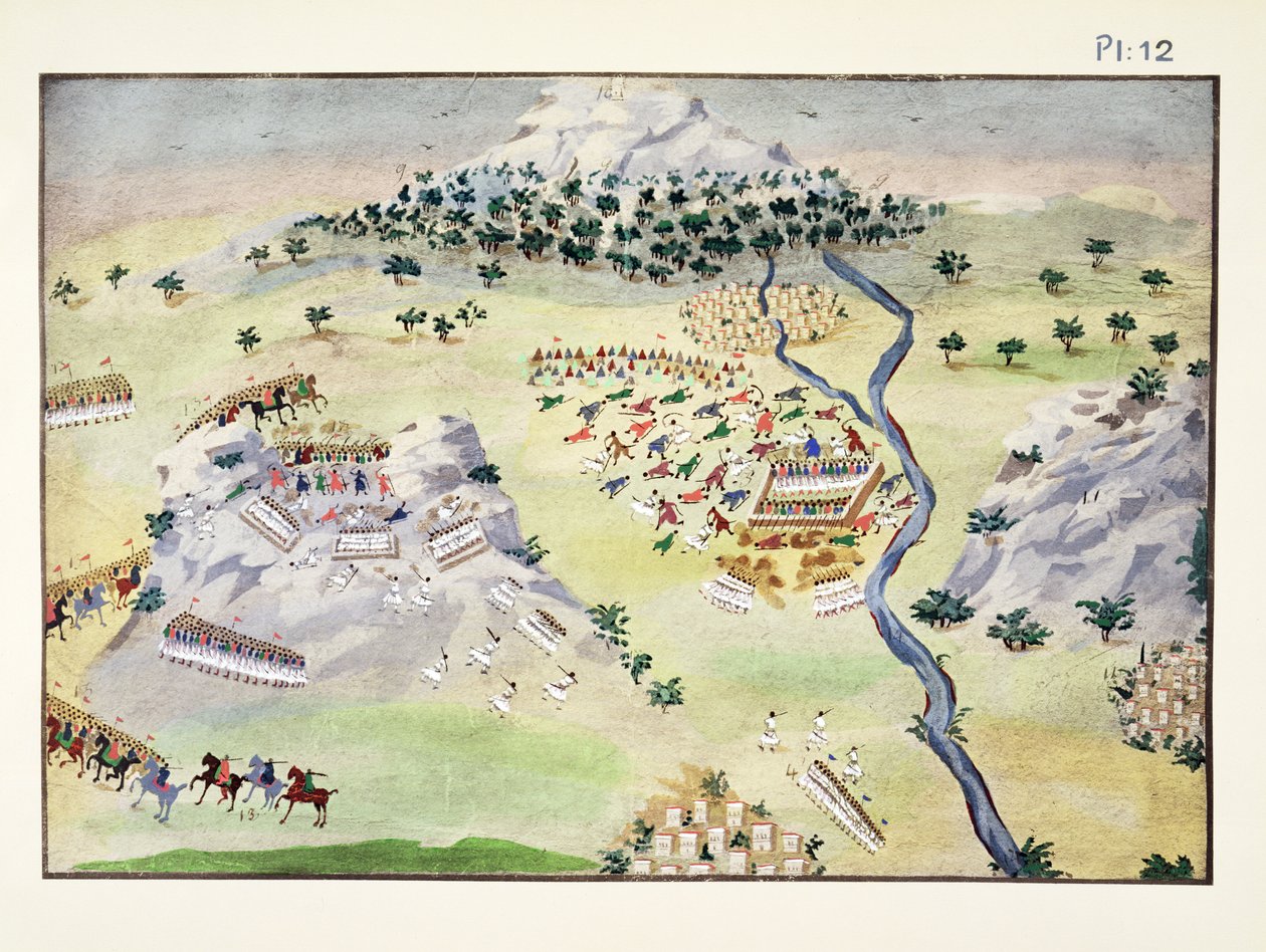 Batallas entre Turcos y Griegos en Karpenisi y Kaliakouda, placa 12 de Historia Pictórica de la Guerra de Independencia Griega por el General Makryjannis de Greek School