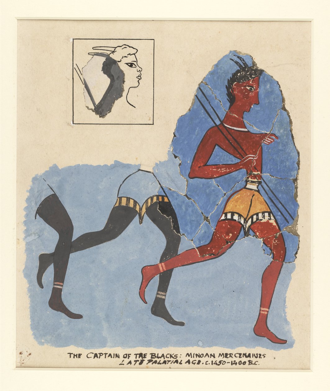 Fragmentos de un fresco de Knossos, con restauraciones modernas; soldados corriendo, c.1450-1400 a.C. de Greek School