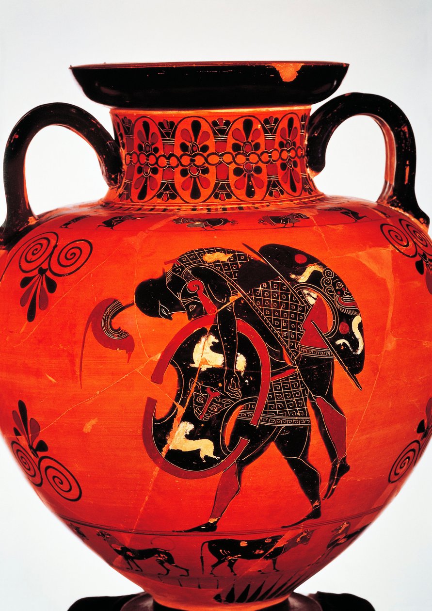 Civilización griega, siglo VI a.C. Cerámica de figuras negras. Ánfora que representa a Áyax llevando el cuerpo de Aquiles. de Greek School