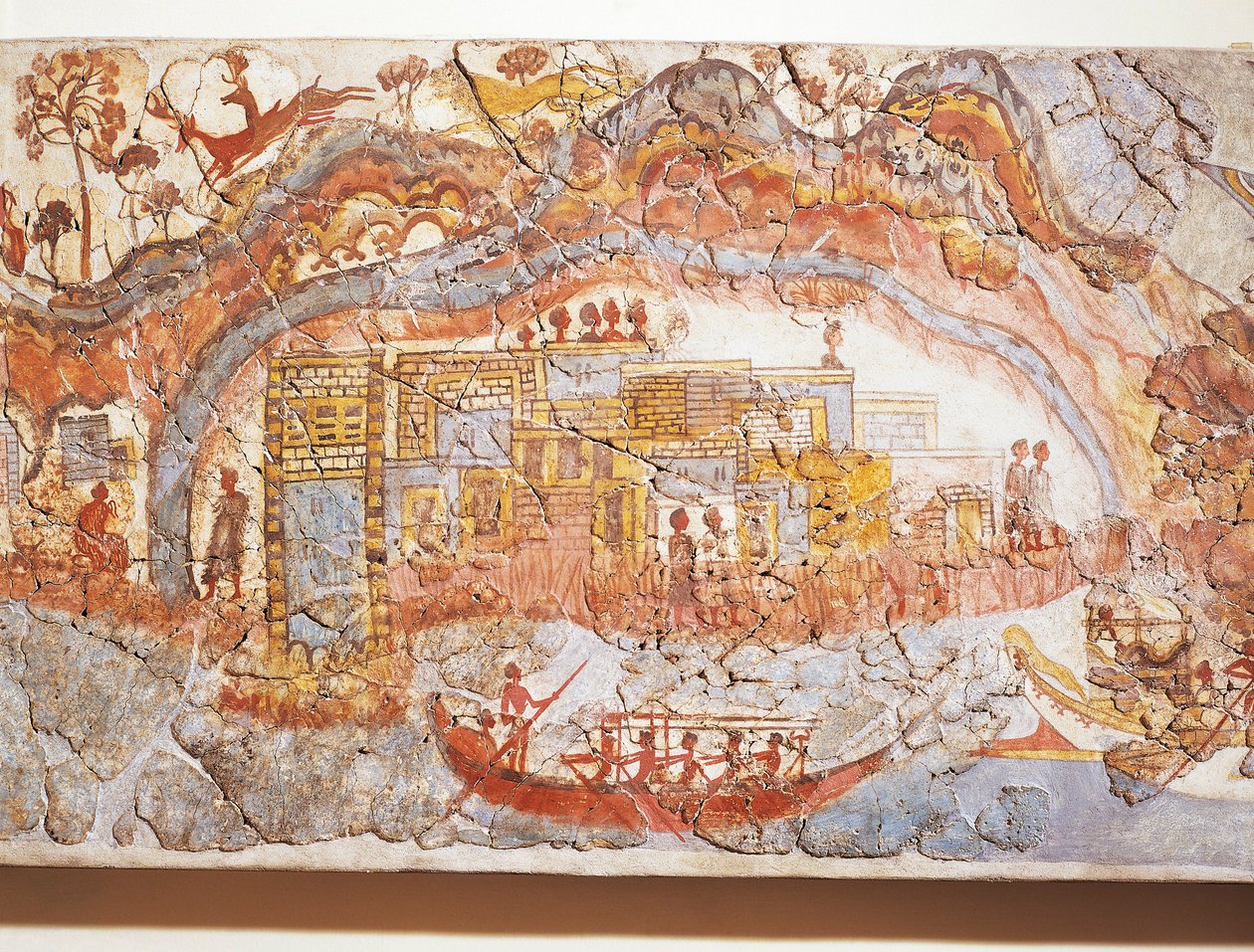Civilización griega, fresco que representa una procesión de barcos, de Akrotiri, isla de Thera, Santorini, Grecia. de Greek School