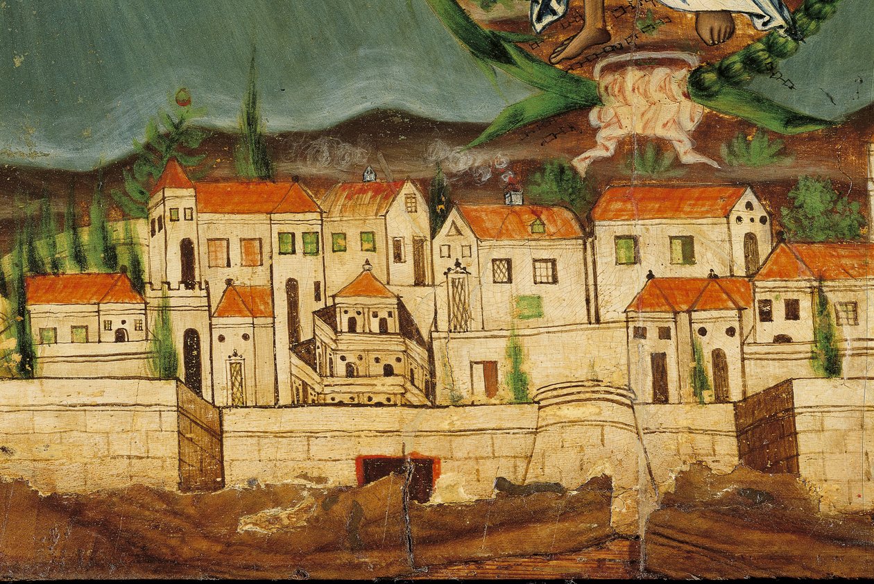 Pelmet que representa el Renacimiento de Grecia, detalle de Constantinopla, de Syros, Cícladas de Greek School