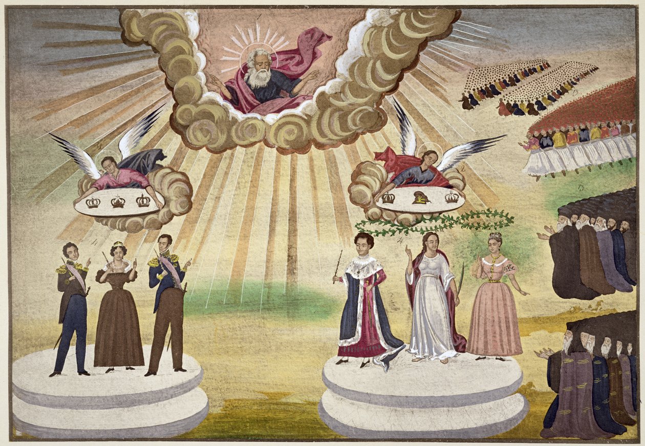 Oraciones a los Dioses por la Liberación de Grecia, placa 1 de Historia Pictórica de la Guerra de Independencia Griega por el General Makryjannis de Greek School