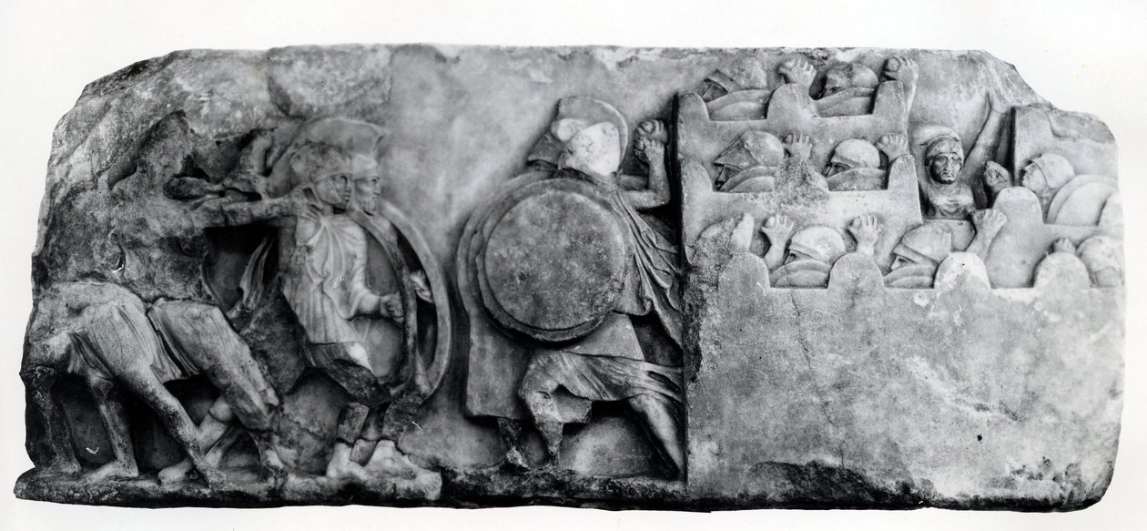 Sección del friso del Monumento de las Nereidas en Xanthus, circa siglo IV a.C. de Greek School