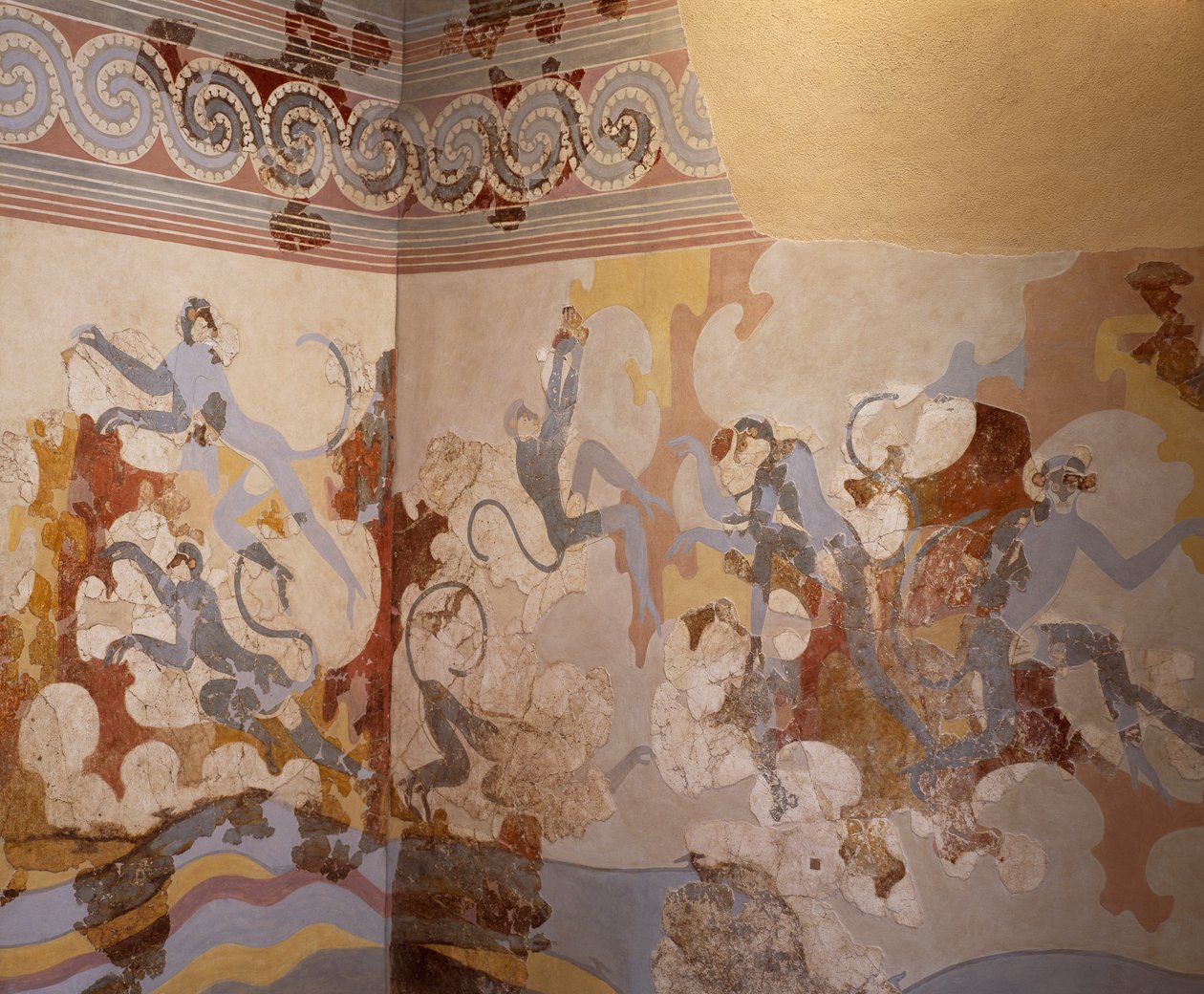 Los monos azules, fresco del Complejo B, sala 6 de Akrotiri, Thera (hoy Santorini) (Grecia). Civilización minoica de Greek School