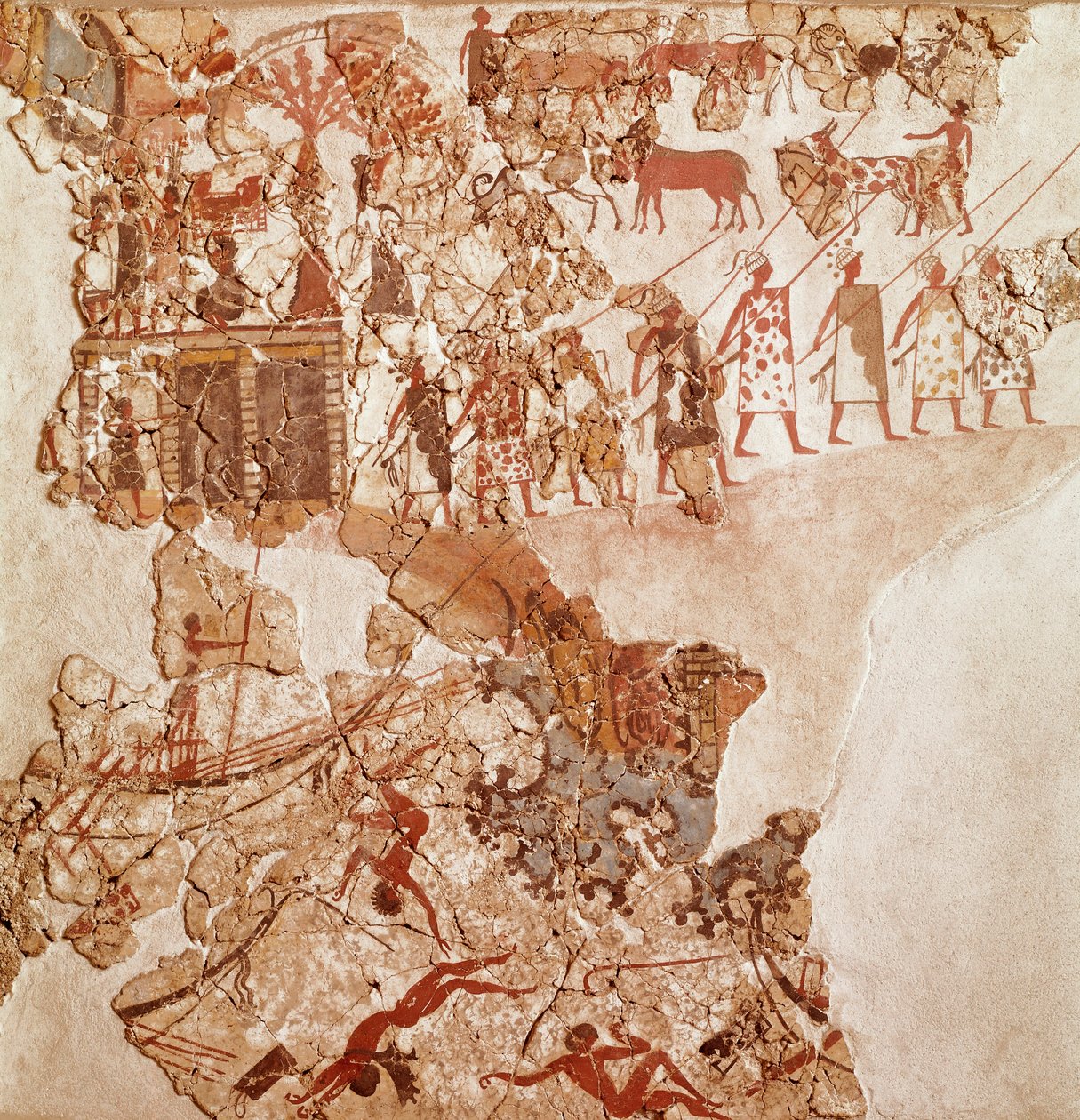 La muerte de los libios, fresco de Akrotiri, Thera (hoy Santorini) (Grecia), Civilización minoica de Greek School