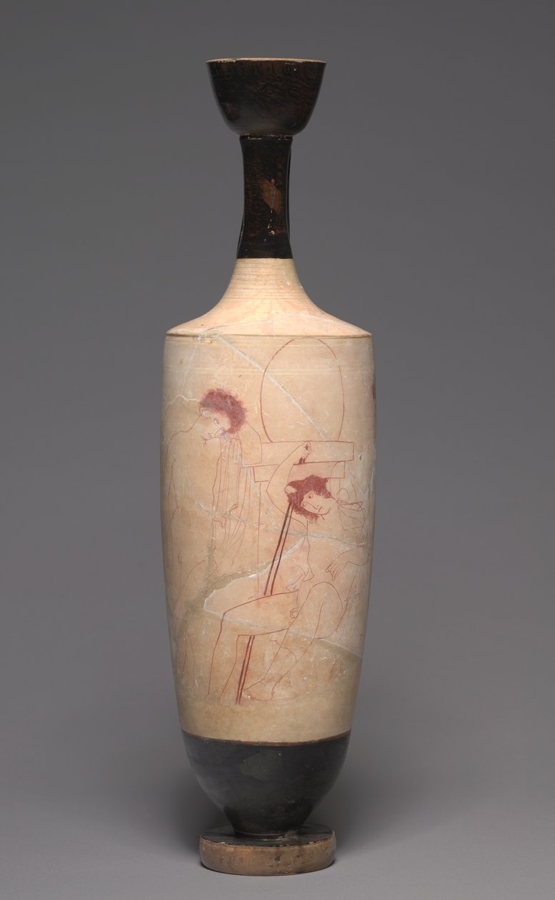 Lekythos (jarra funeraria de aceite), c.420 a.C. (terracota pintada) de Greek School