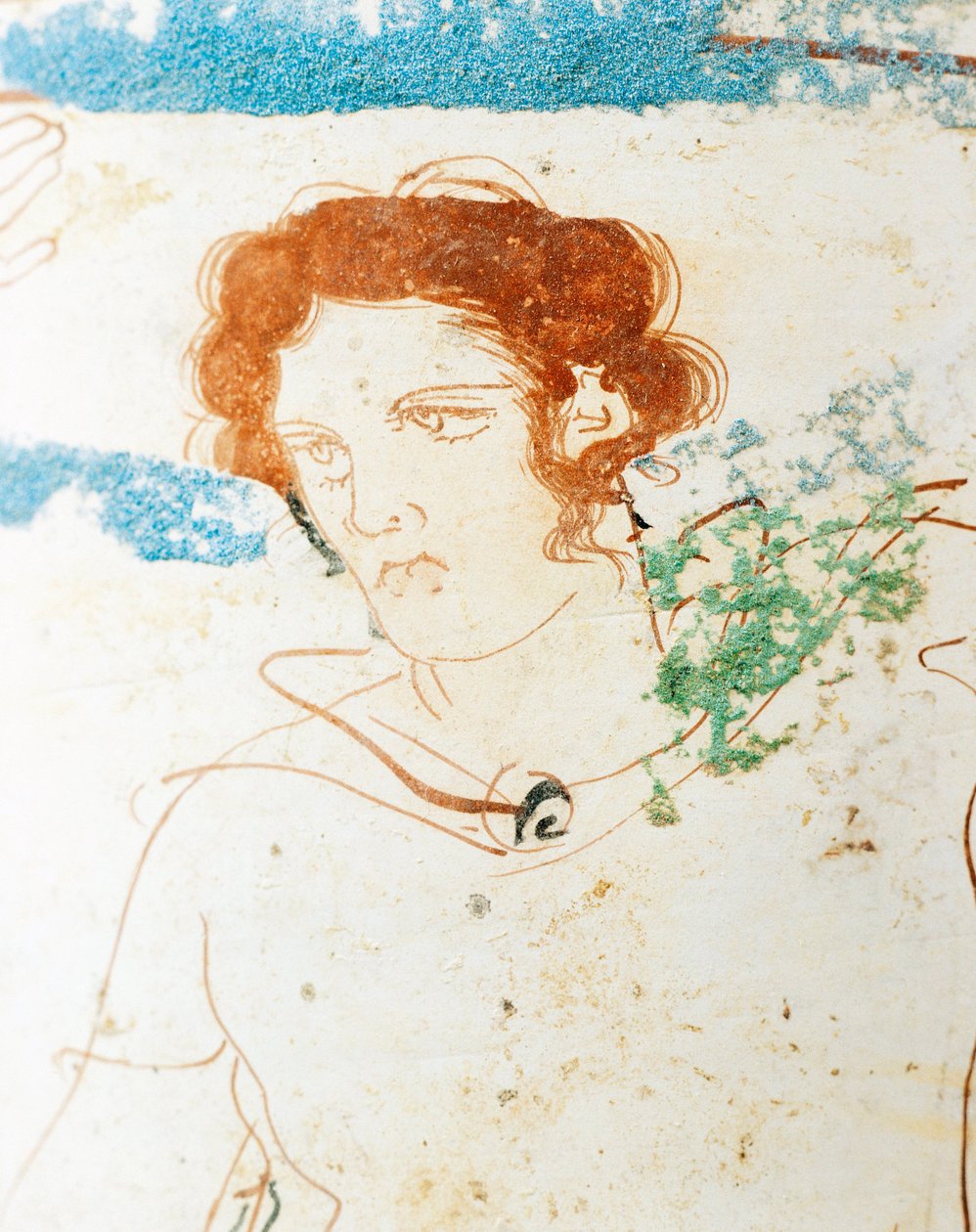 Cerámica de fondo blanco, lekythos ático que representa una escena funeraria con un guerrero ante la tumba, detalle de Greek School