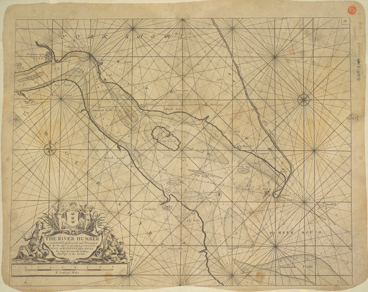 Carta impresa del estuario del río Humber de Greenvile Collins