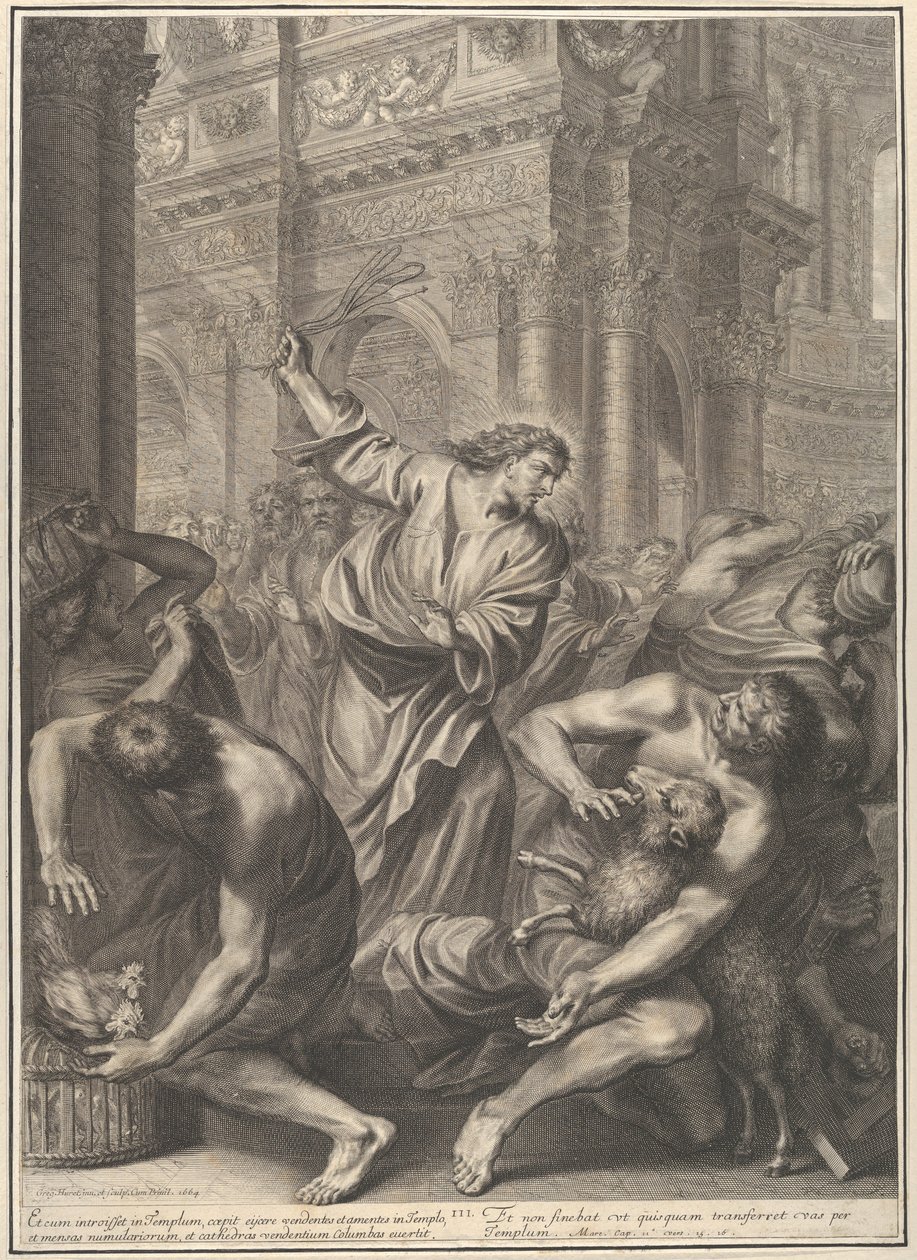 «Cristo expulsando a los mercaderes del templo», de *La Pasión de Cristo*, lámina 3 de Gregoire Huret