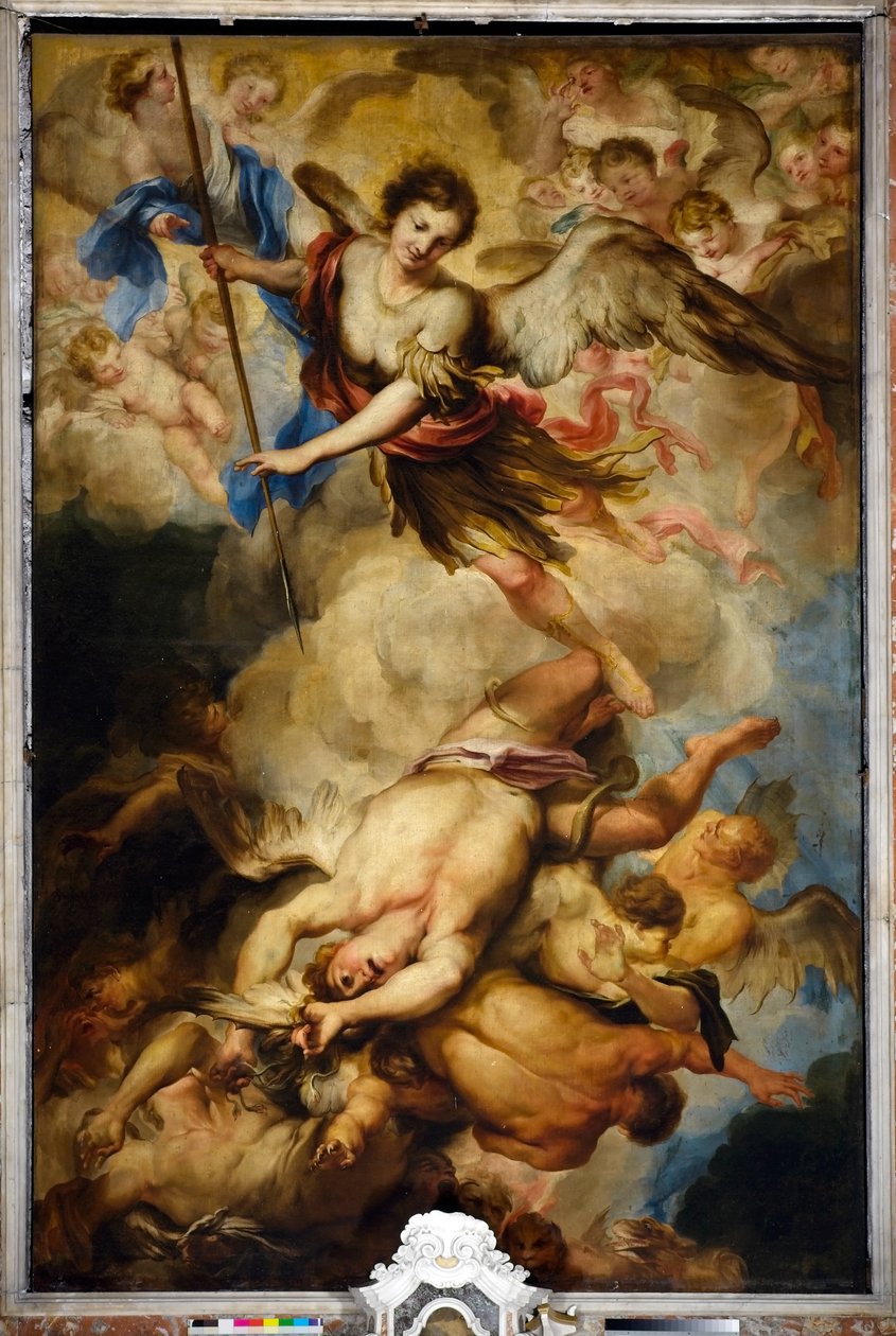 San Miguel Arcángel derrota a los ángeles rebeldes, c.1680 de Gregorio De Ferrari