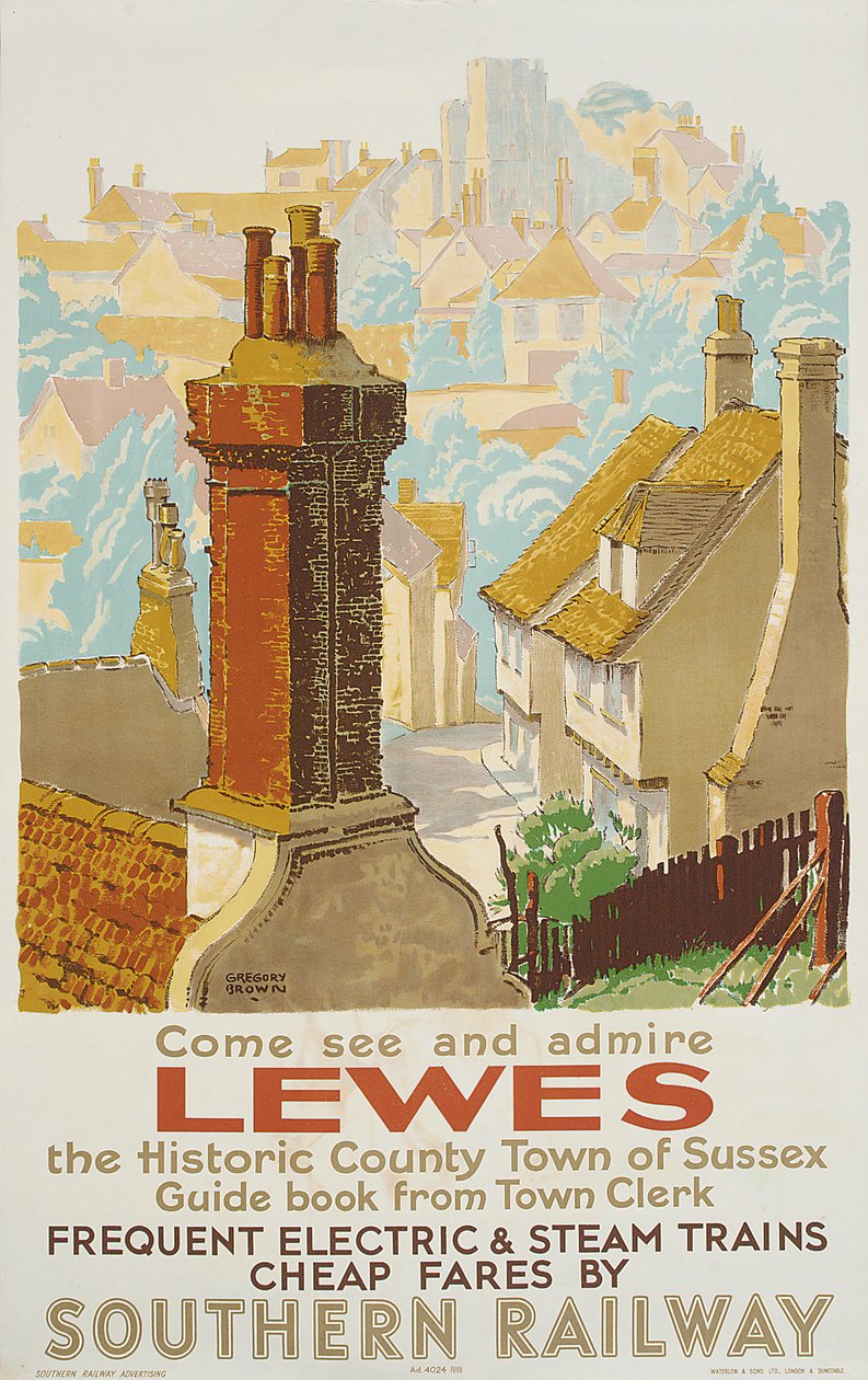 Lewes, cartel publicitario del Ferrocarril del Sur de F. Gregory Brown