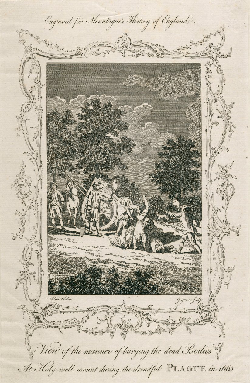 Enterrando Víctimas de la Peste, Holywell Mount, Shoreditch, Londres, 1665 de Grignion