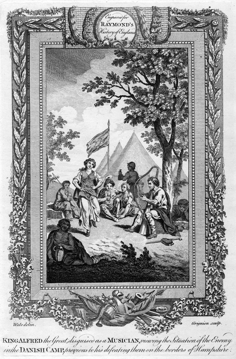 El Rey Alfredo el Grande, disfrazado de músico de Grignion