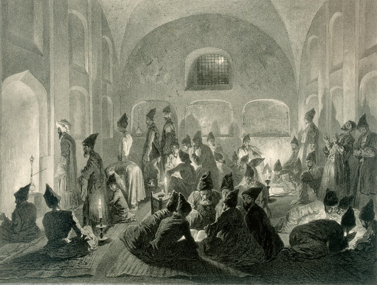 Mezquita persa en Ereván, Armenia, una noche durante el Ramadán, placa 19 de un libro sobre el Cáucaso, grabado por Eugene Le Roux (1807-63) publicado por Alfred Leon Lemercier, París, 1847 de Grigori Grigorevich Gagarin