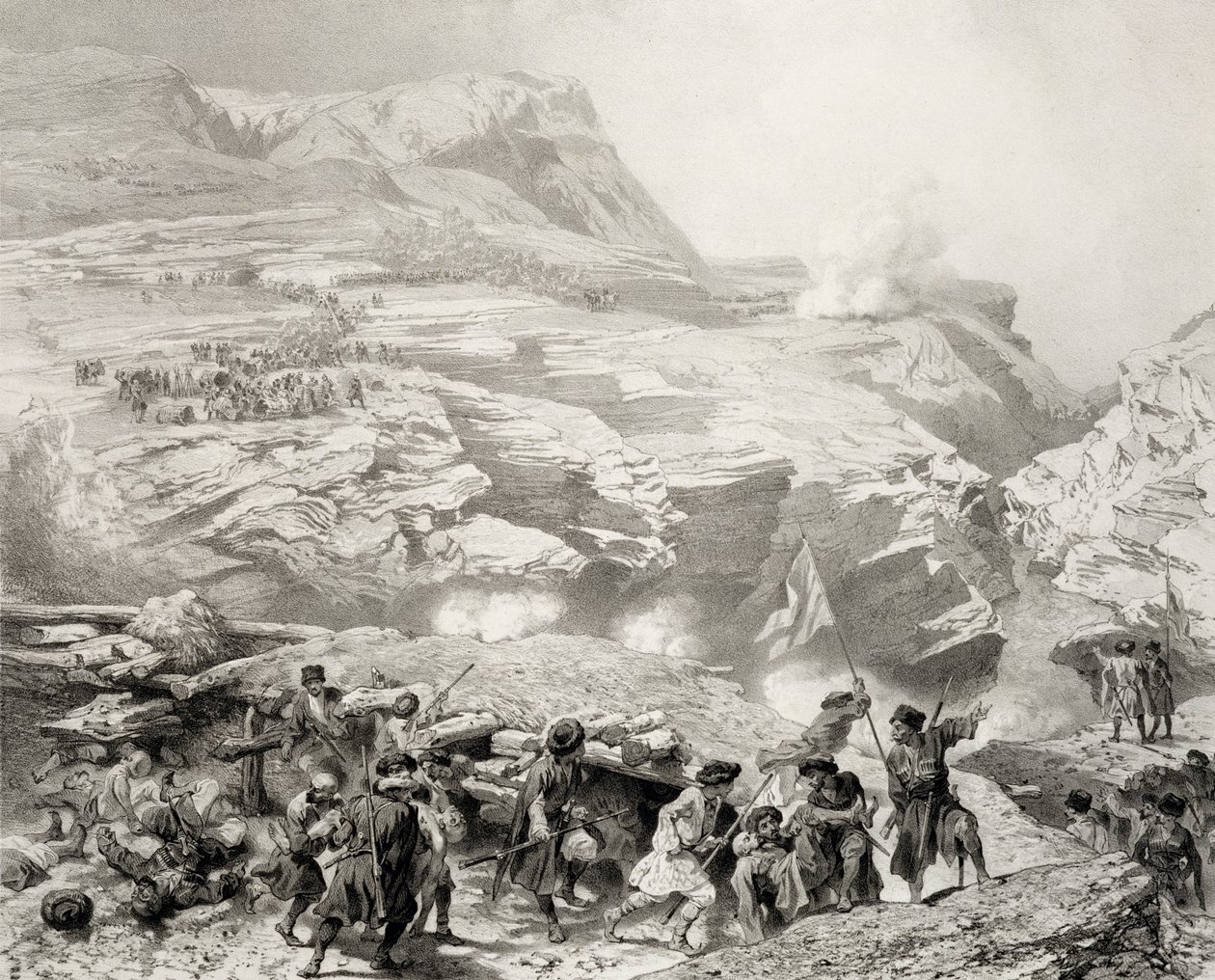Paso de Soulak en Akhati, Daguestán, lámina 61 de un libro sobre el Cáucaso, grabado por Eugene Ciceri y Adolphe Jean-Baptiste Bayot, publicado por Alfred Leon Lemercier, París, 1847 de Grigori Grigorevich Gagarin