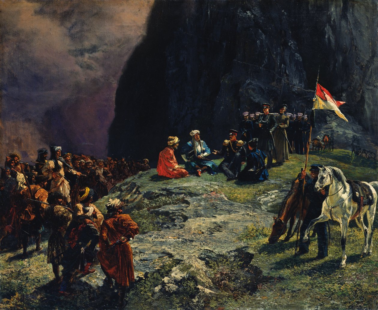 El encuentro del General Kluke von Klugenau y el Imam Shamil en 1837, 1849 de Grigori Grigorevich Gagarin