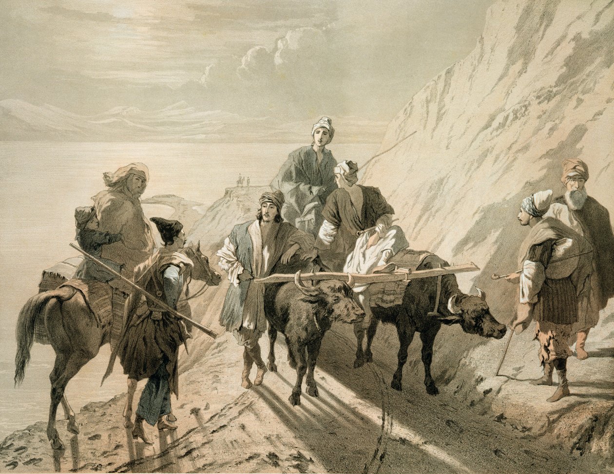 El lago Sevang o Cockcha, Transcaucasia, lámina 23 de un libro sobre el Cáucaso, grabado por Eugene Le Roux, publicado por Alfred Leon Lemercier, París, 1847 de Grigori Grigorevich Gagarin