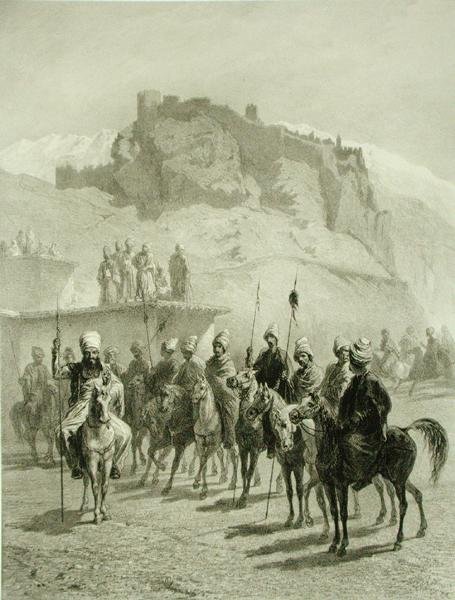 Castillo de Atskhour, Akhaltsik, lámina 10 de un libro sobre el Cáucaso, grabado por Adolphe Mouilleron publicado por Alfred Leon Lemercier, París de Grigori Grigorevich (after) Gagarin