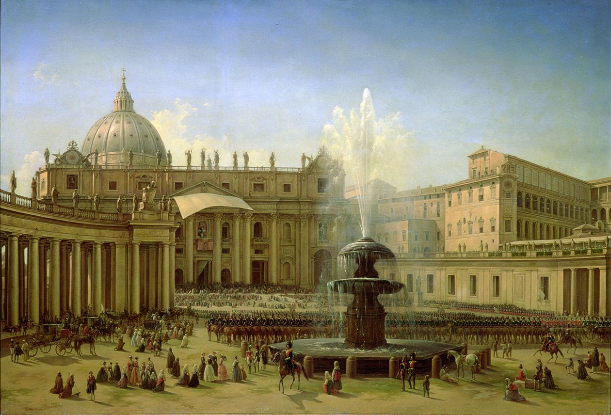 La Piazza San Pietro en Roma en el momento de una Bendición Papal, 1850 de Grigori Grigor