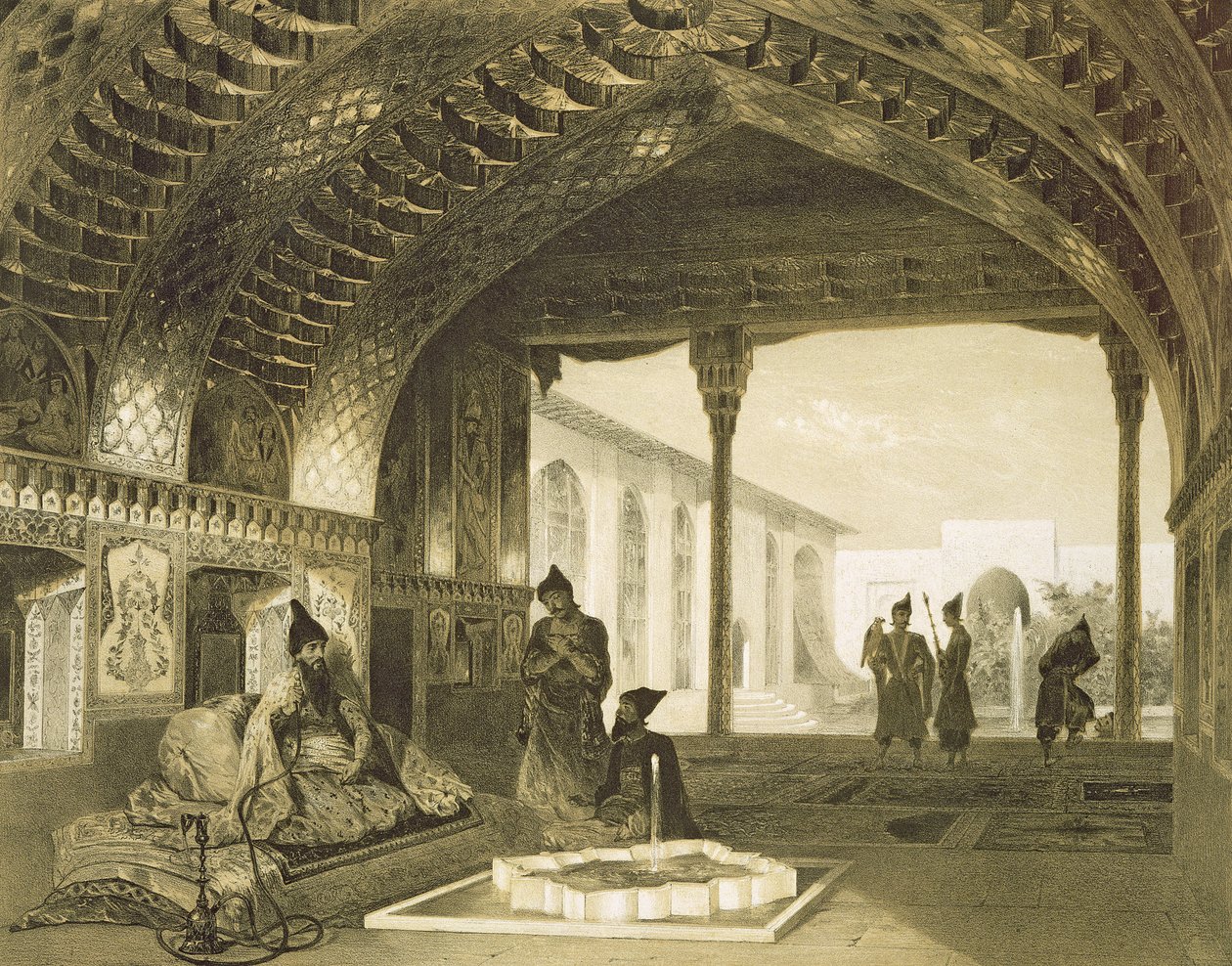 El Salón de los Espejos en el Palacio del Sardar de Ereván, Armenia, lámina 17 de un libro sobre el Cáucaso, grabado por Charles Claude Bachelier y Celestin Francois Nanteuil, publicado por Alfred de Grigori Grigorevich Gagarin