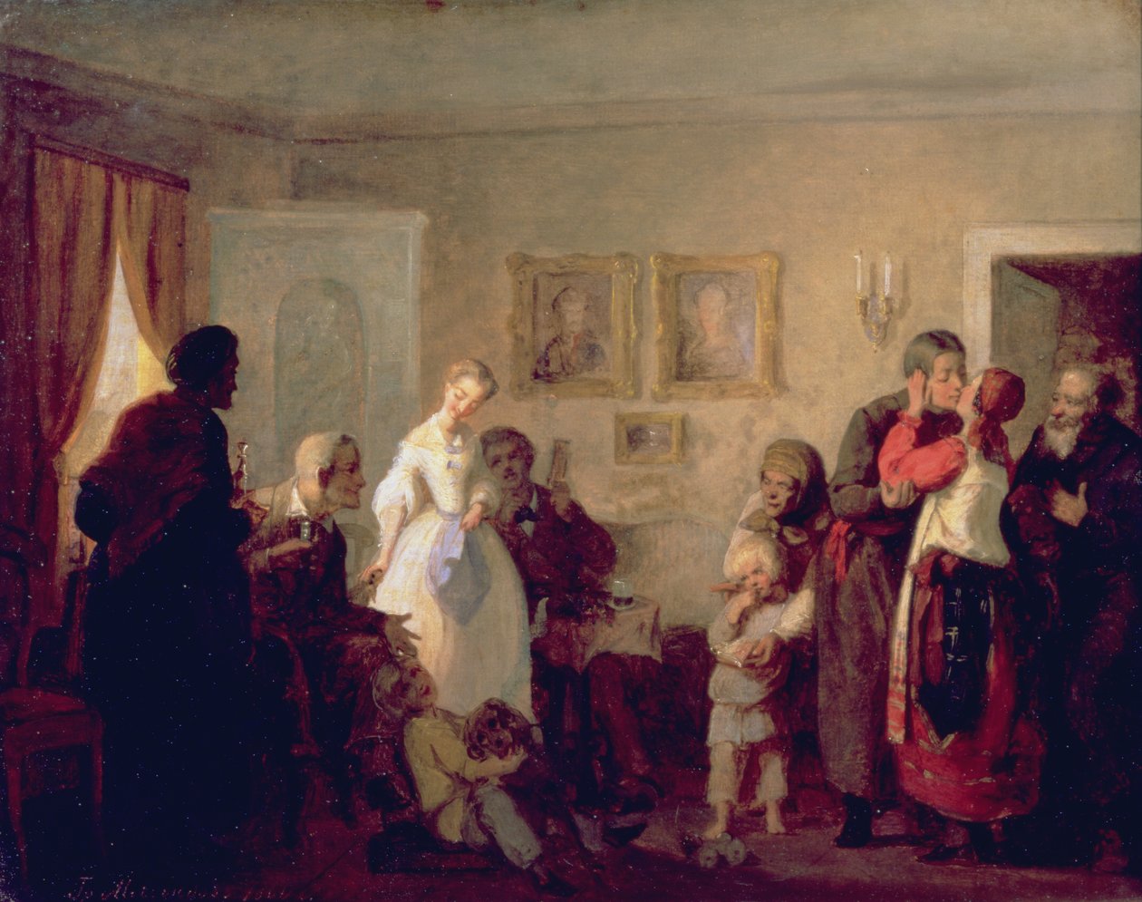 Felicitando a los recién casados en una casa solariega de Grigori Grigorievich Mjasoedov
