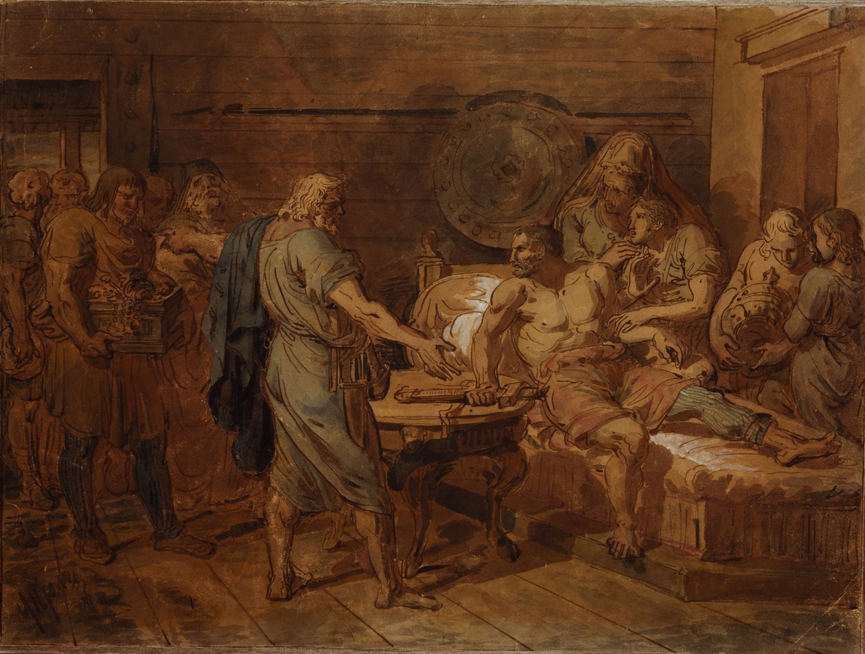 Llamado de Kuzma Minin al príncipe Dmitry Pozharsky, 1800s de Grigori Ivanovich Ugryumov